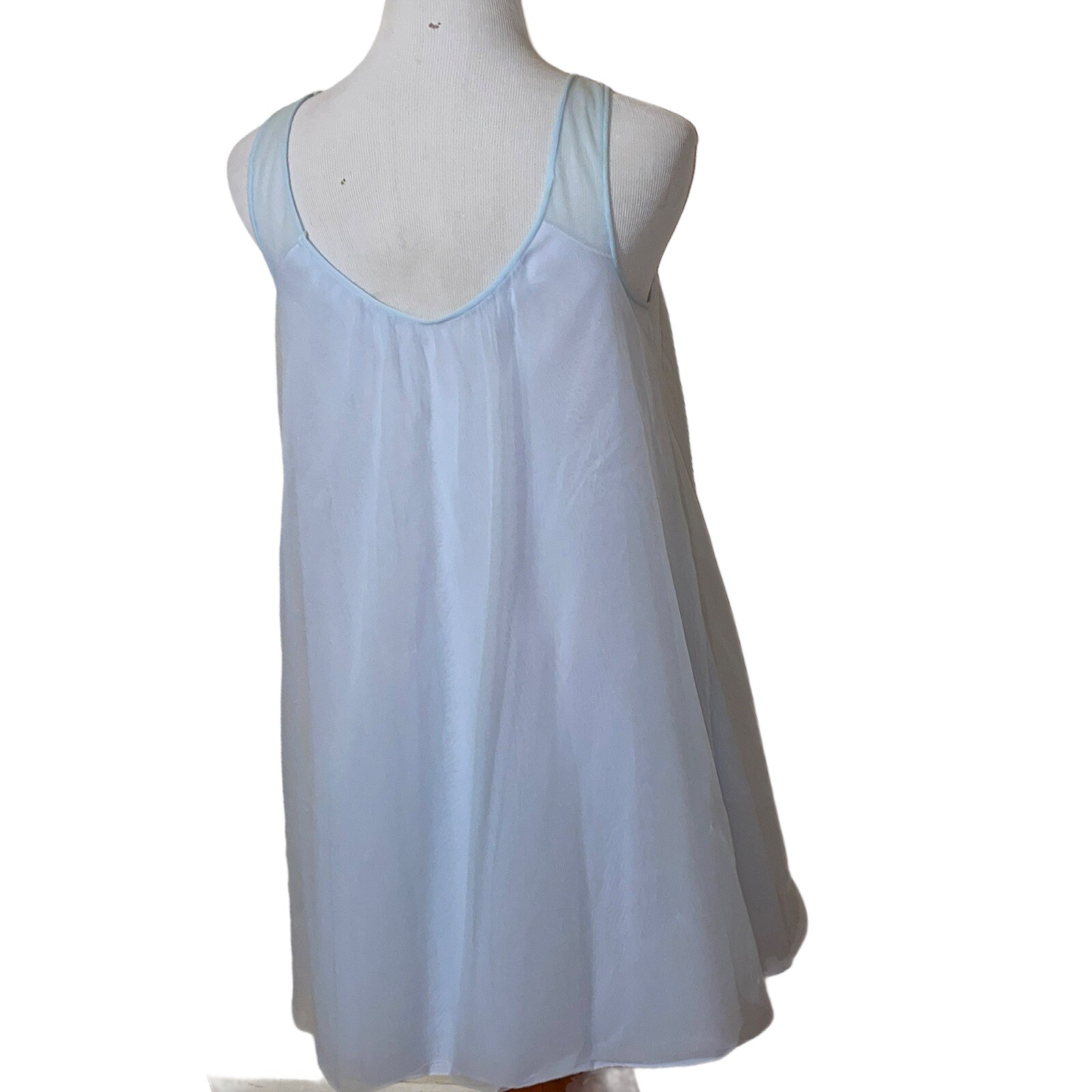 * Vintage Frothy Yolande Blue Chiffon Over Nylon Double Layer Nightgown Sz S