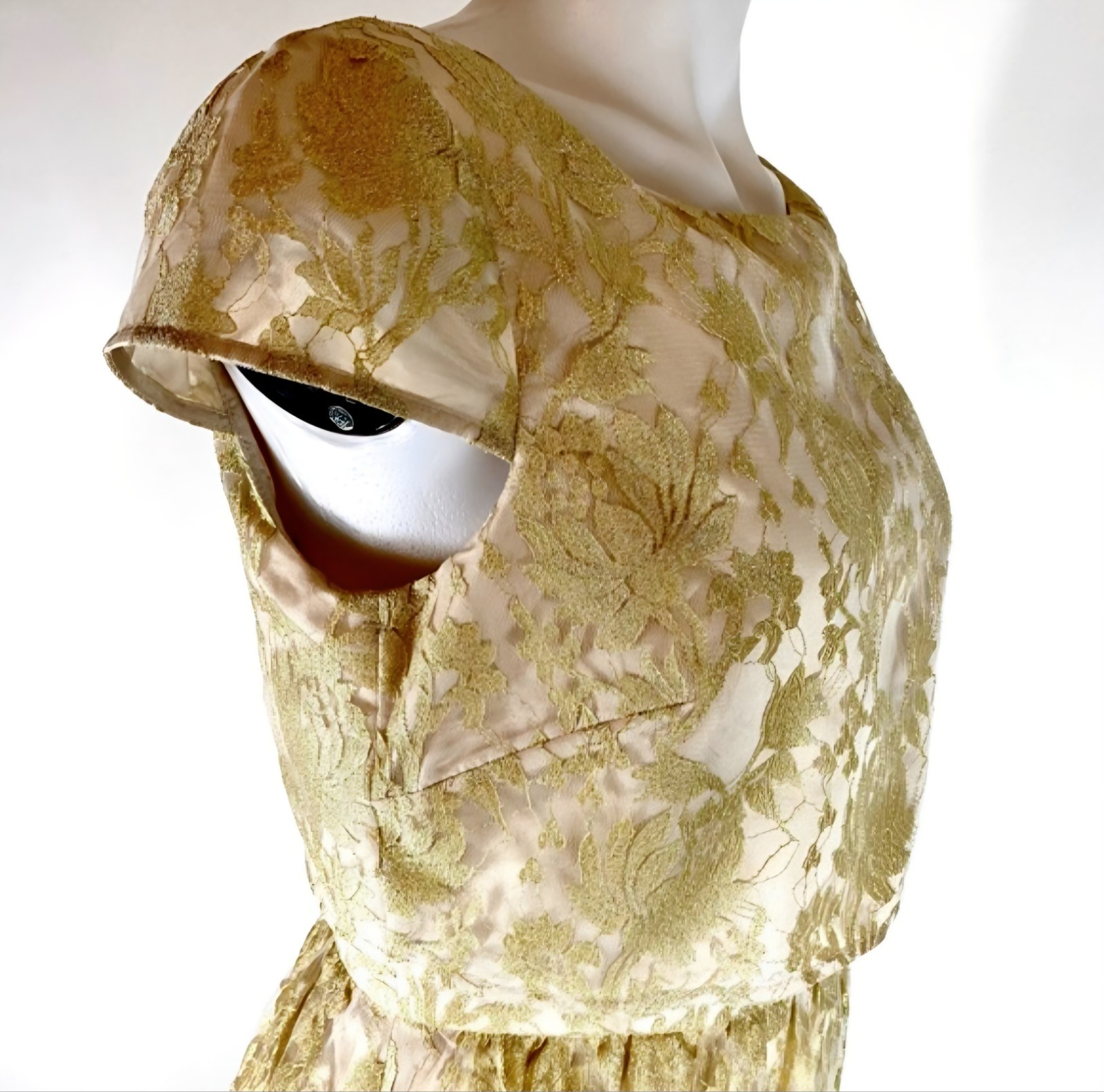 Adrianna Papell Formal Evening Dress Ivory Gold Short Sleeve
