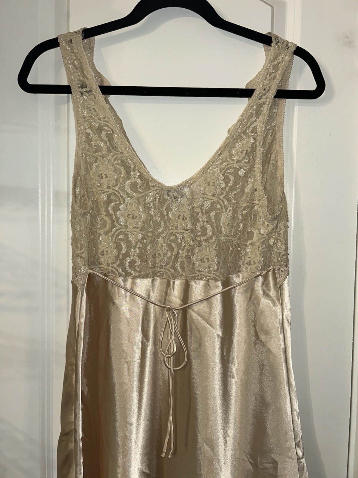 Vintage Cinema Etoile Satin Lace Nightgown Chemise Champagne Gold Slip Large