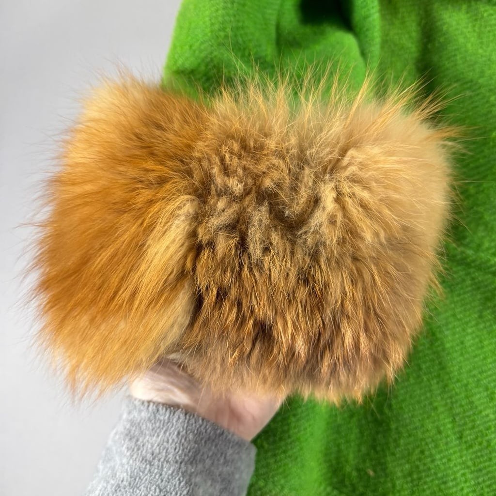Vintage Green Wool Fur Collar Coat With Yellow Buttons