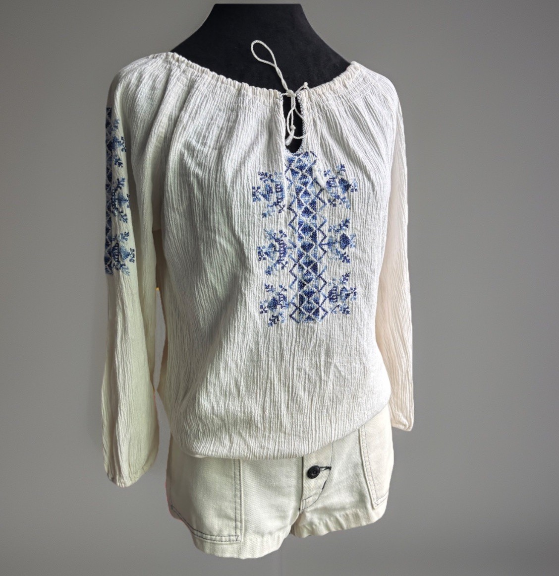VTG 60s HIPPY Boho Floral Embroidered Top.GREECE.S/M