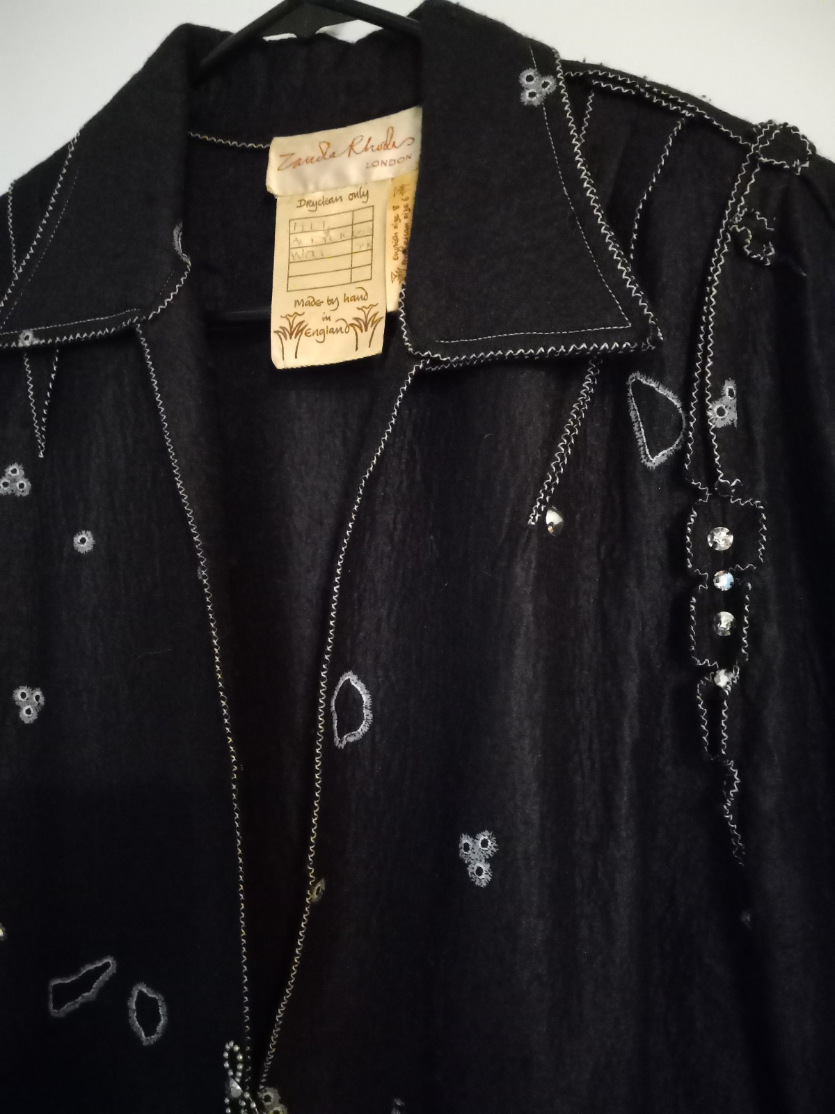Vintage Zandra Rhodes Couture Black Felt Embellished Jacket Handmade England M