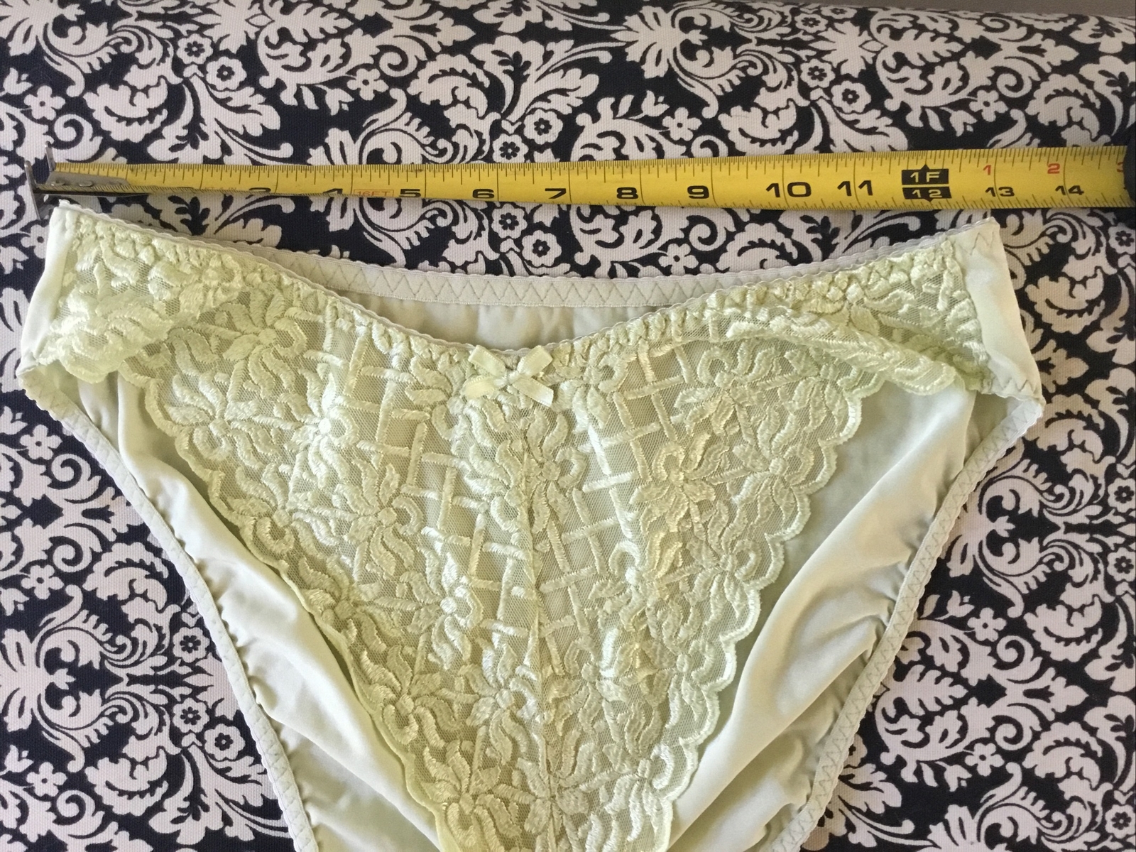 Vintage Lemon/Lime Yellow Lace Second Skin High Cut Leg Panties XL Nylon