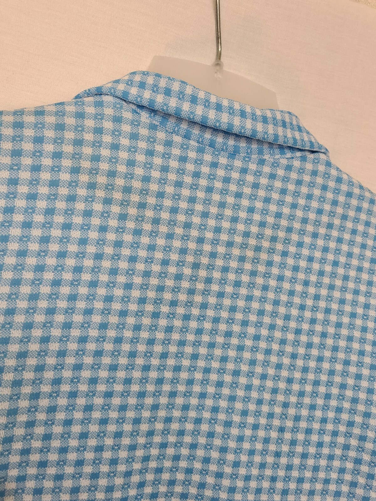 Vtg ‘70s A Nancy Frock Belted House Dress Blue/White Gingham Asymmetrical Button