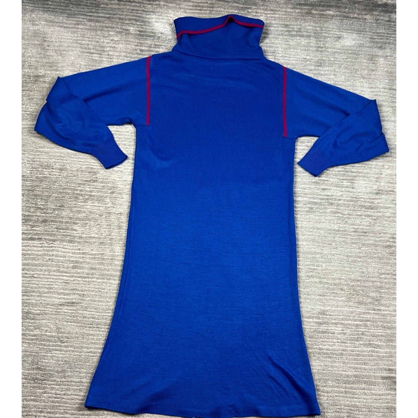 Objectives Sweater Dress Womens MP Blue Turtleneck Vintage Acrylic Contrast Trim
