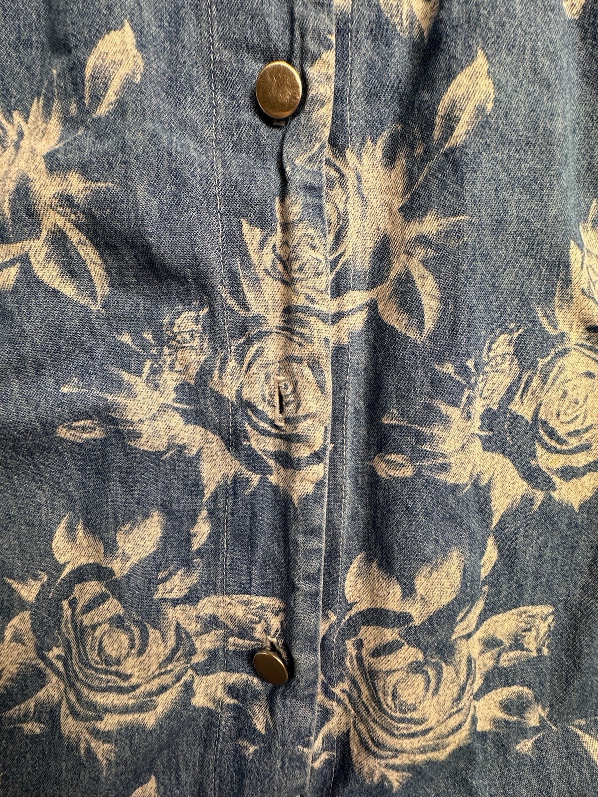 VTG Studio Ease 90s Floral Denim Maxi Dress Blue Cotton Button Back Measurements