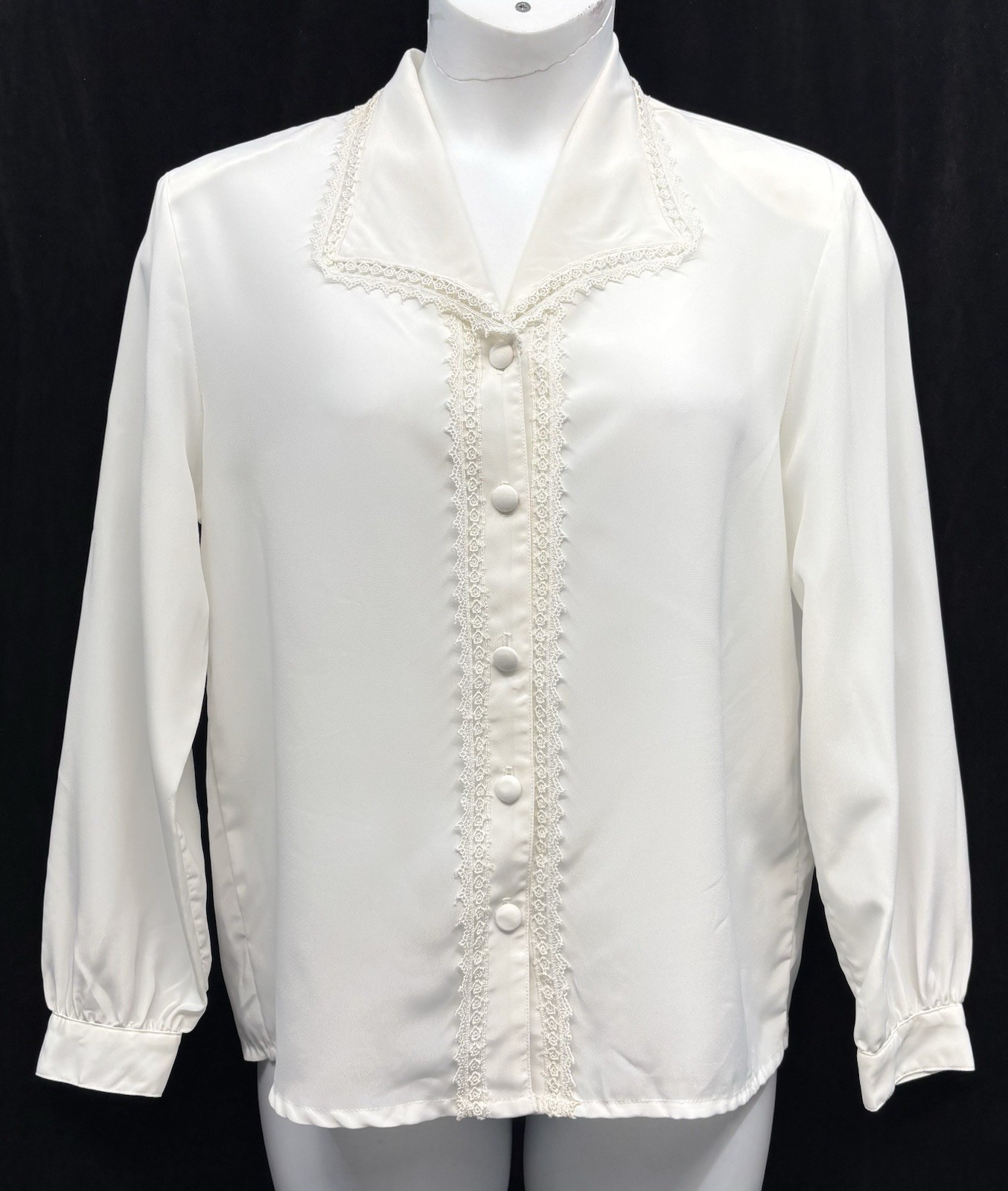VTG Impressions Of Cali Women SZ 14 Button Up Long Sleeve Top Ivory Lace Detail