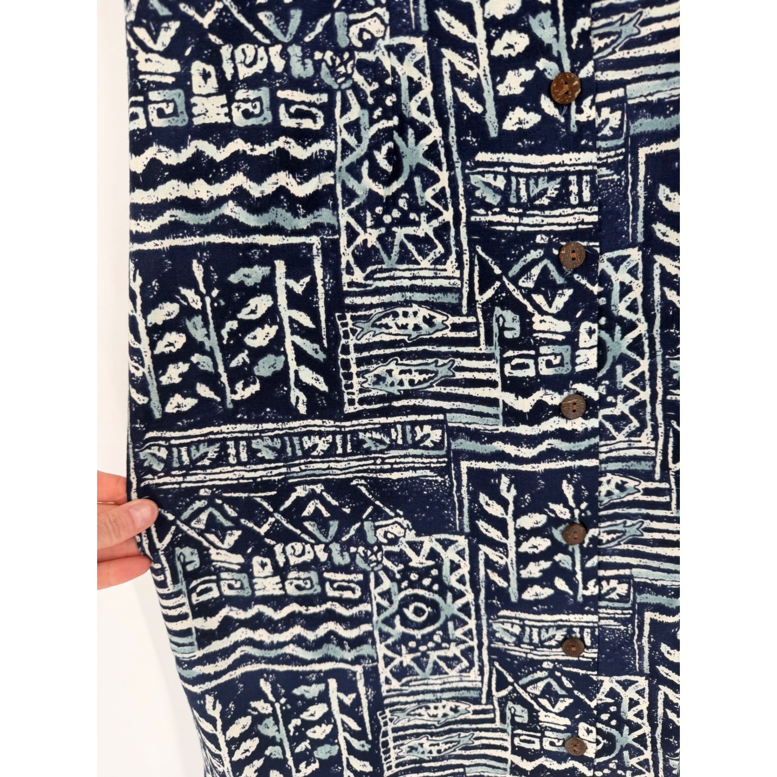 Hilo Hattie Hawaiian Original Dress Womens 10 Blue Excellent Vintage 90s Batik
