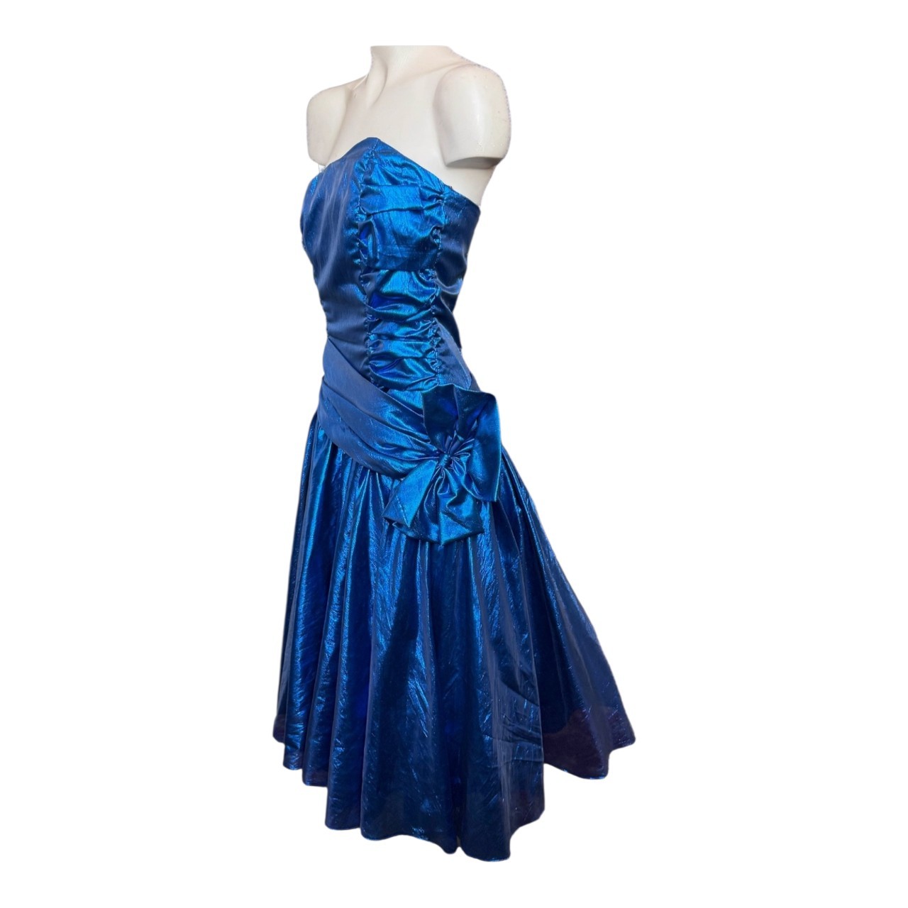 Vtg 80s Zum Zum Metallic iridescent Blue Lamé Foil Prom Party Dress Sz 4