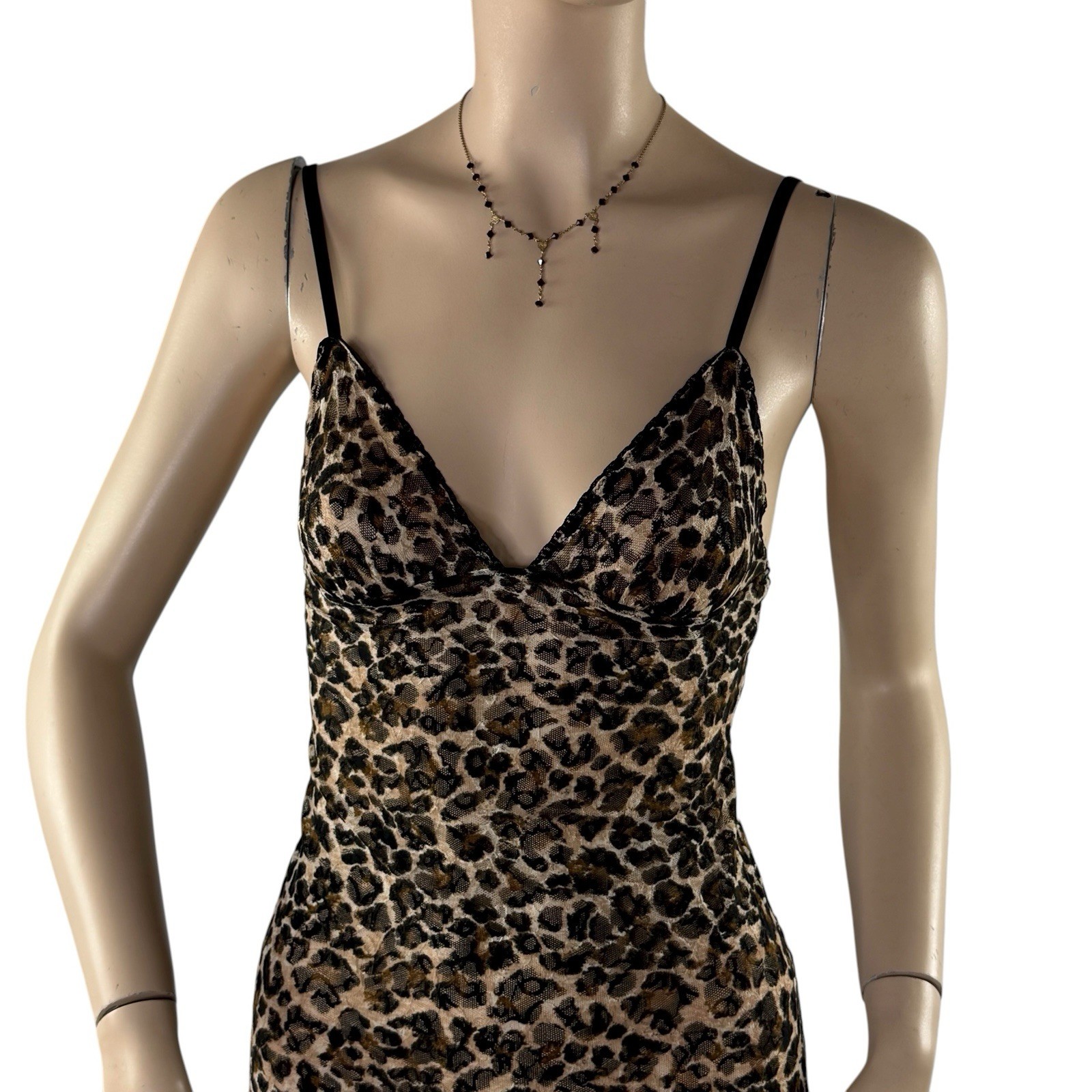 Vintage Victoria’s Secret Leopard Mesh Lace Bodycon Slip Dress Nightie Y2K S