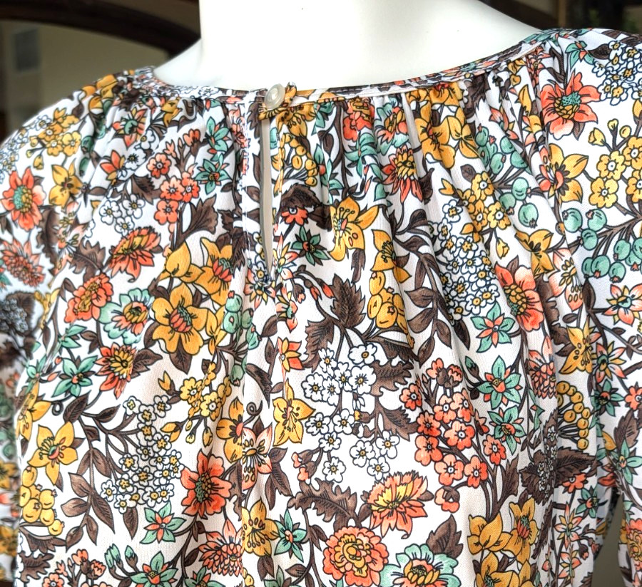 Vtg 70sBohemian Boho botanical floral Festival top shirt short sleeve Orbit L