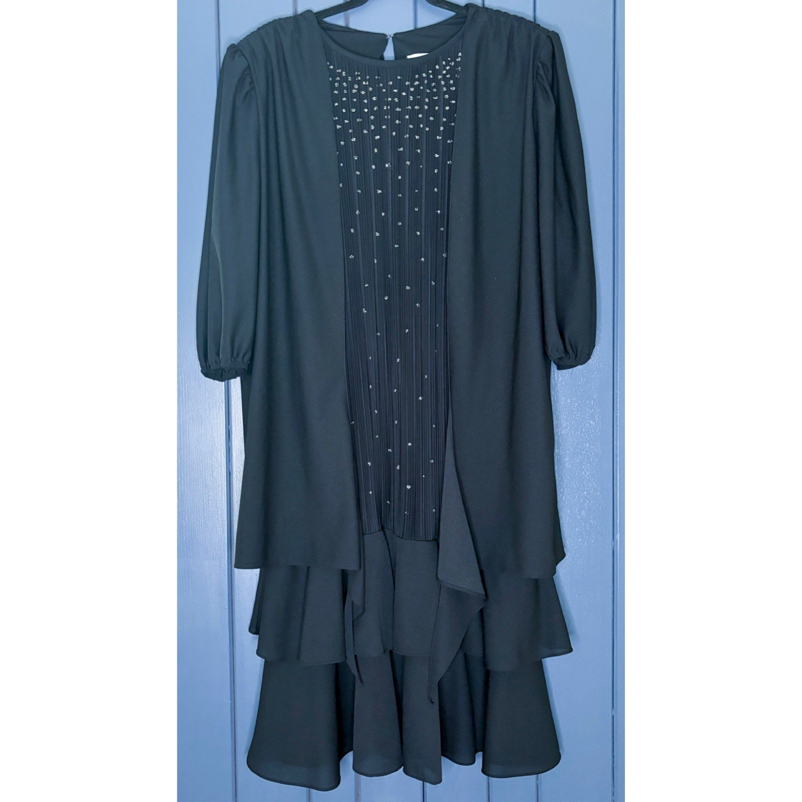 Vintage Black Sparkle Pleated Dress Size 22W Whimsygoth Goth Witch Core Costume