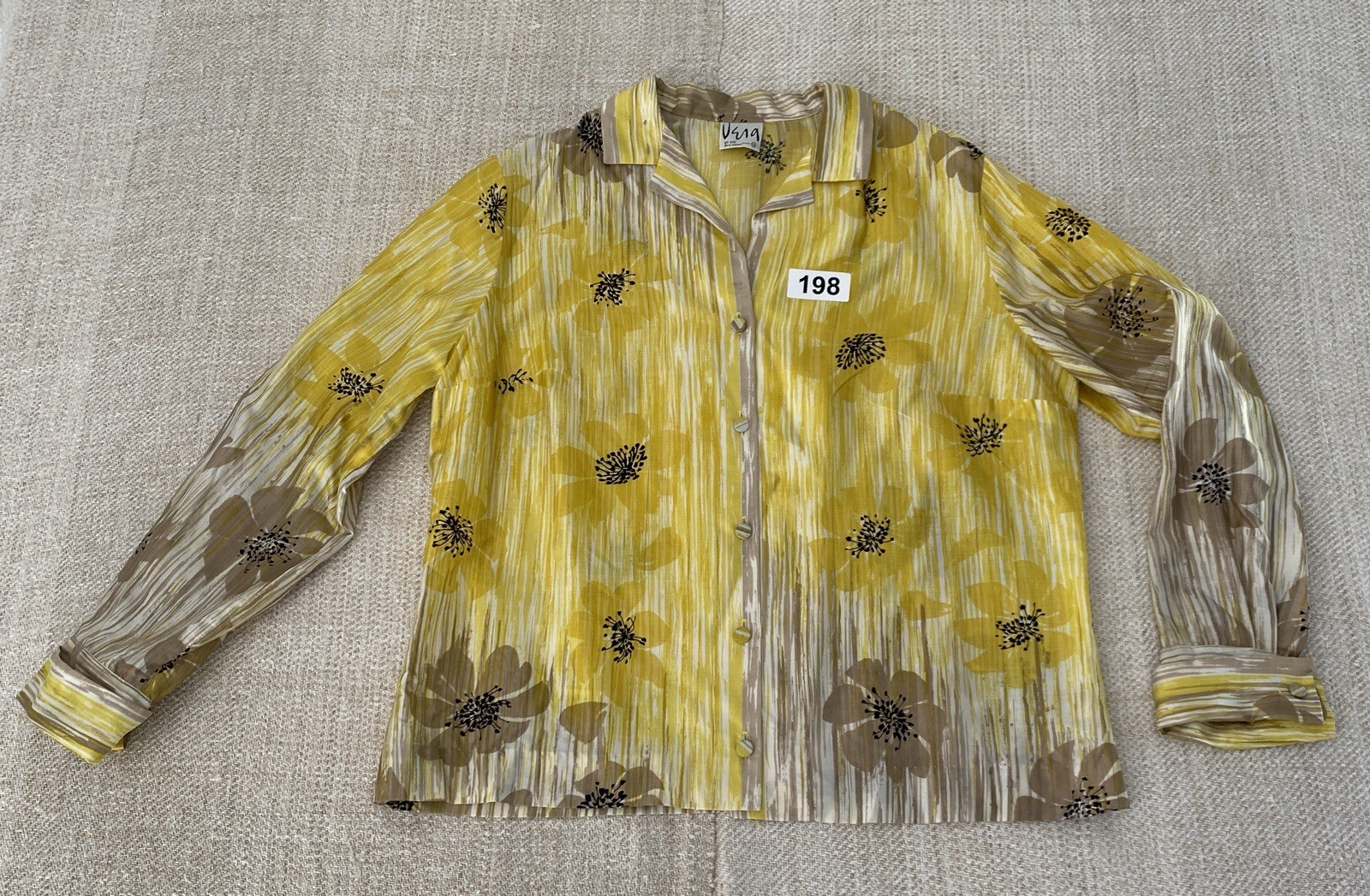 Vintage Vera Neumann 1960’s Silk Long Sleeve Blouse Shirt Yellow Flowers