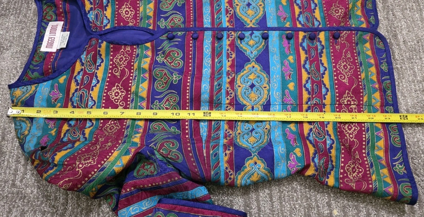 Vintage Maggy London 100% Silk Blazer Boho Jewel Tone Paisley Bright Sz Large