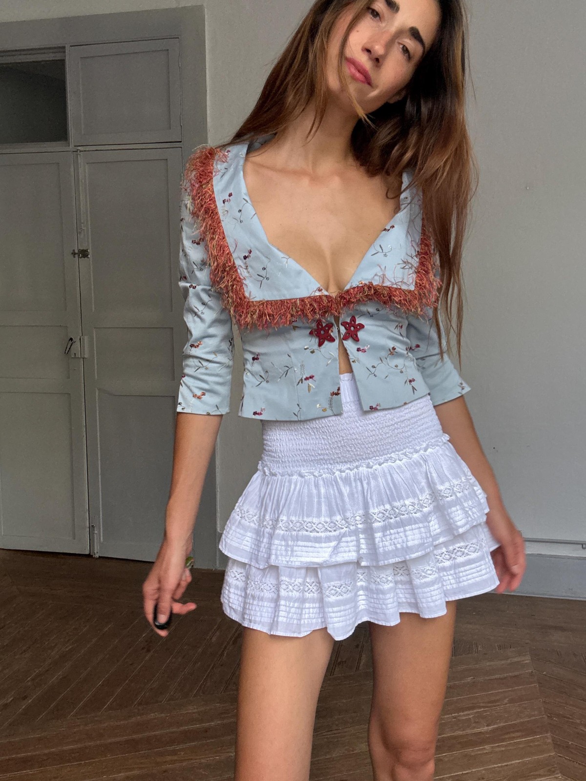 White Cotton Ruffle Mini Skirt – Coquette cottagecore Y2K French girl style, sum