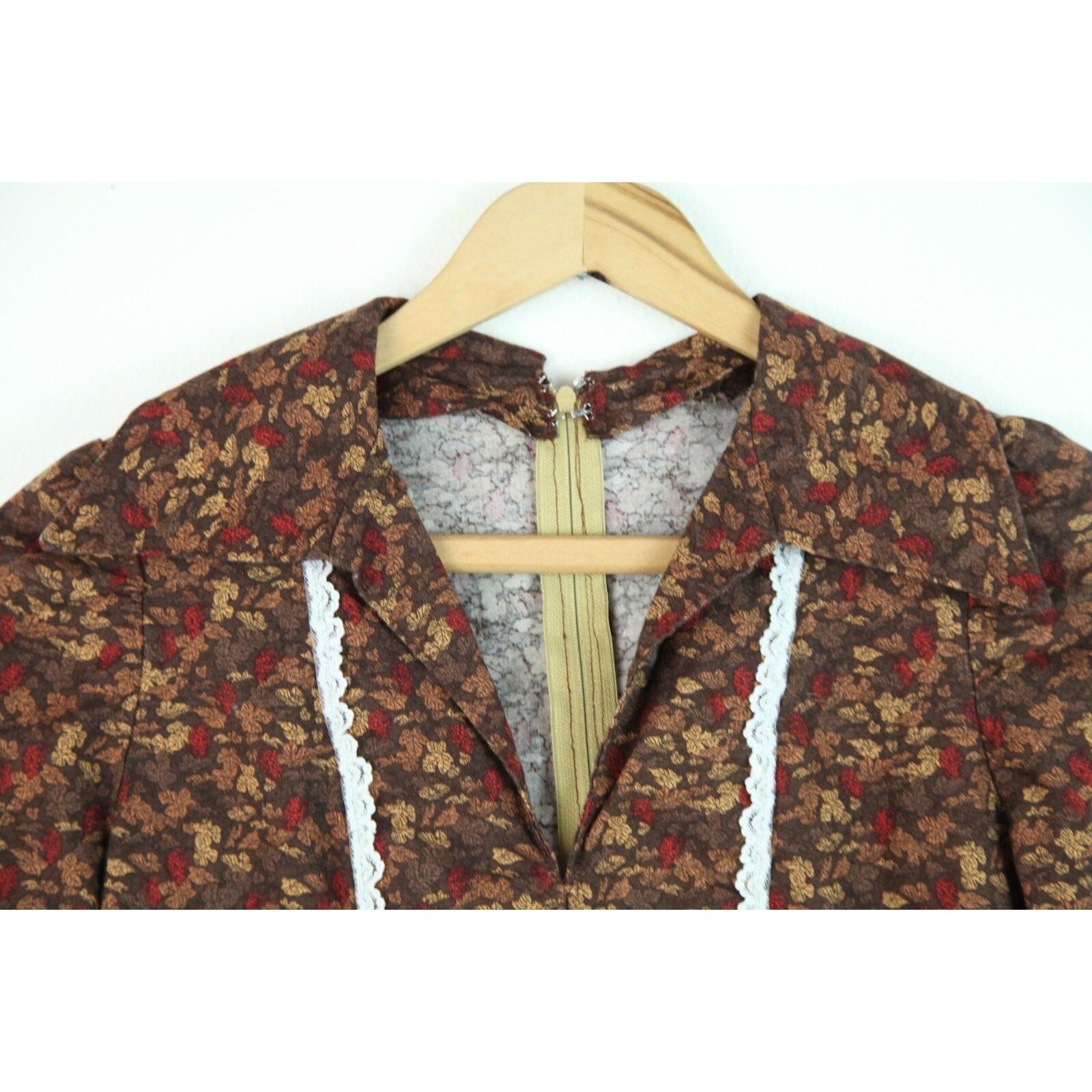 Vintage XS Top 70s Collared Prairie Yoke Boho Hippy Handmade Lace Bib Western