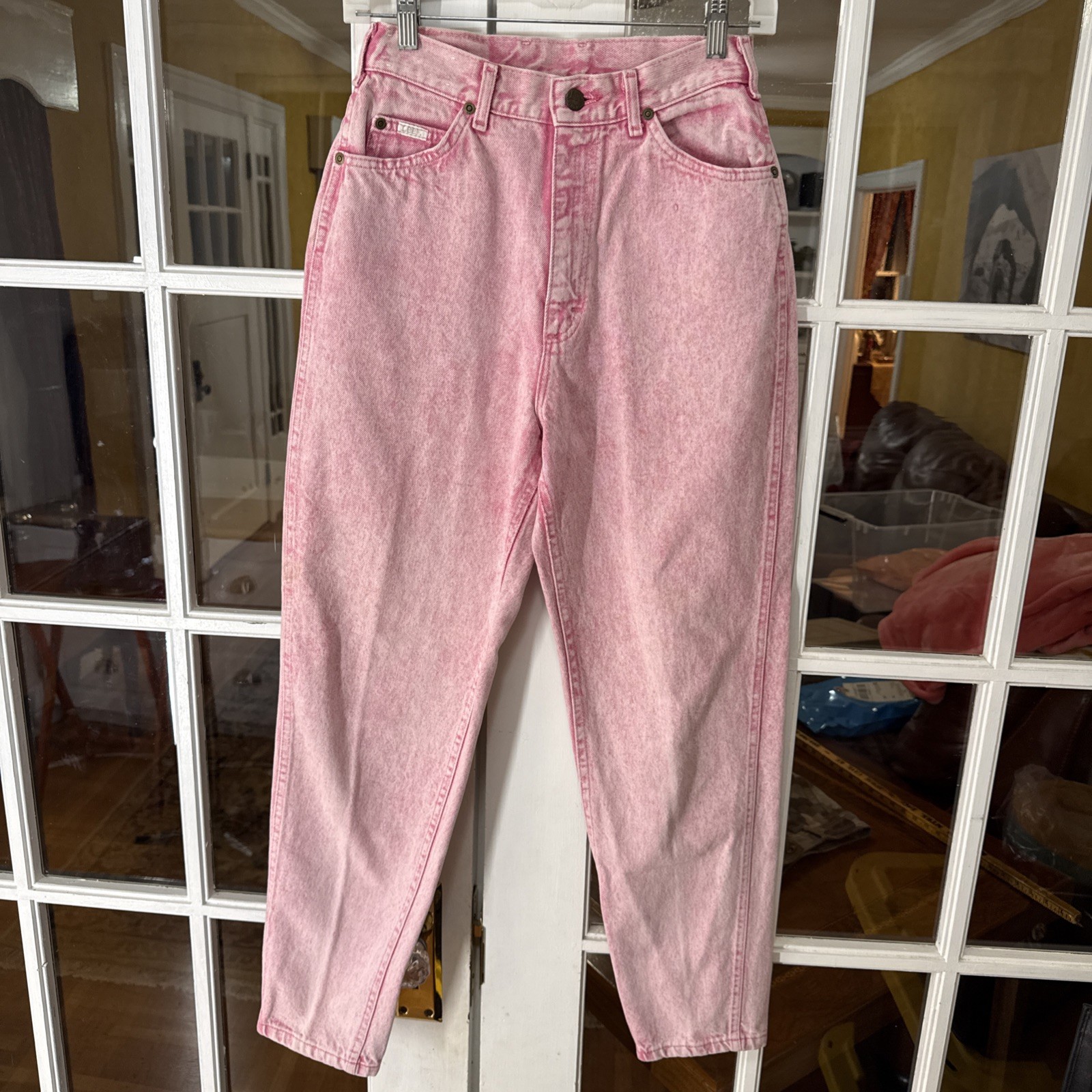 Vintage PINK stone wash/acid wash high waist LEE jeans 80s western Barbie 10 Med