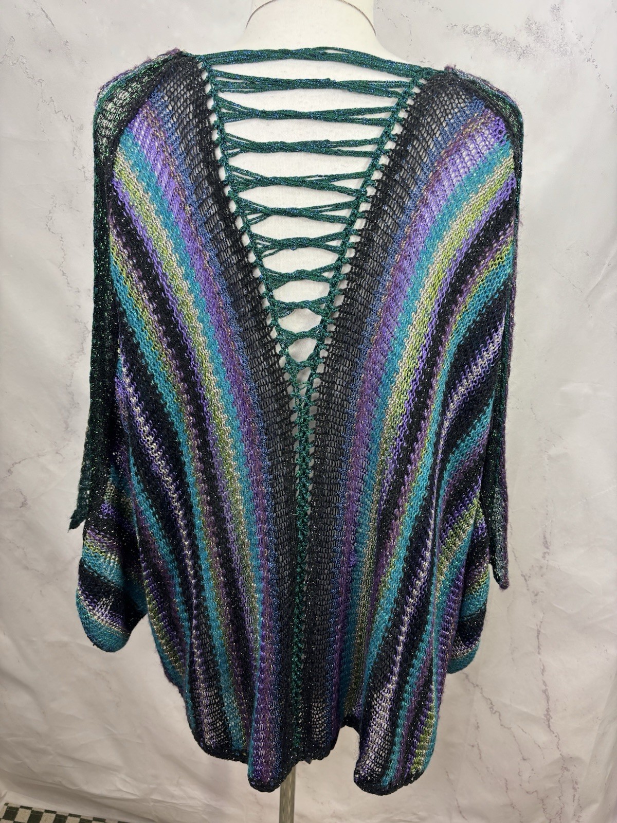 Vtg Mali Firenze Metallic Knit Cardigan Slouchy Duster Kimono Shrug Whimsigoth