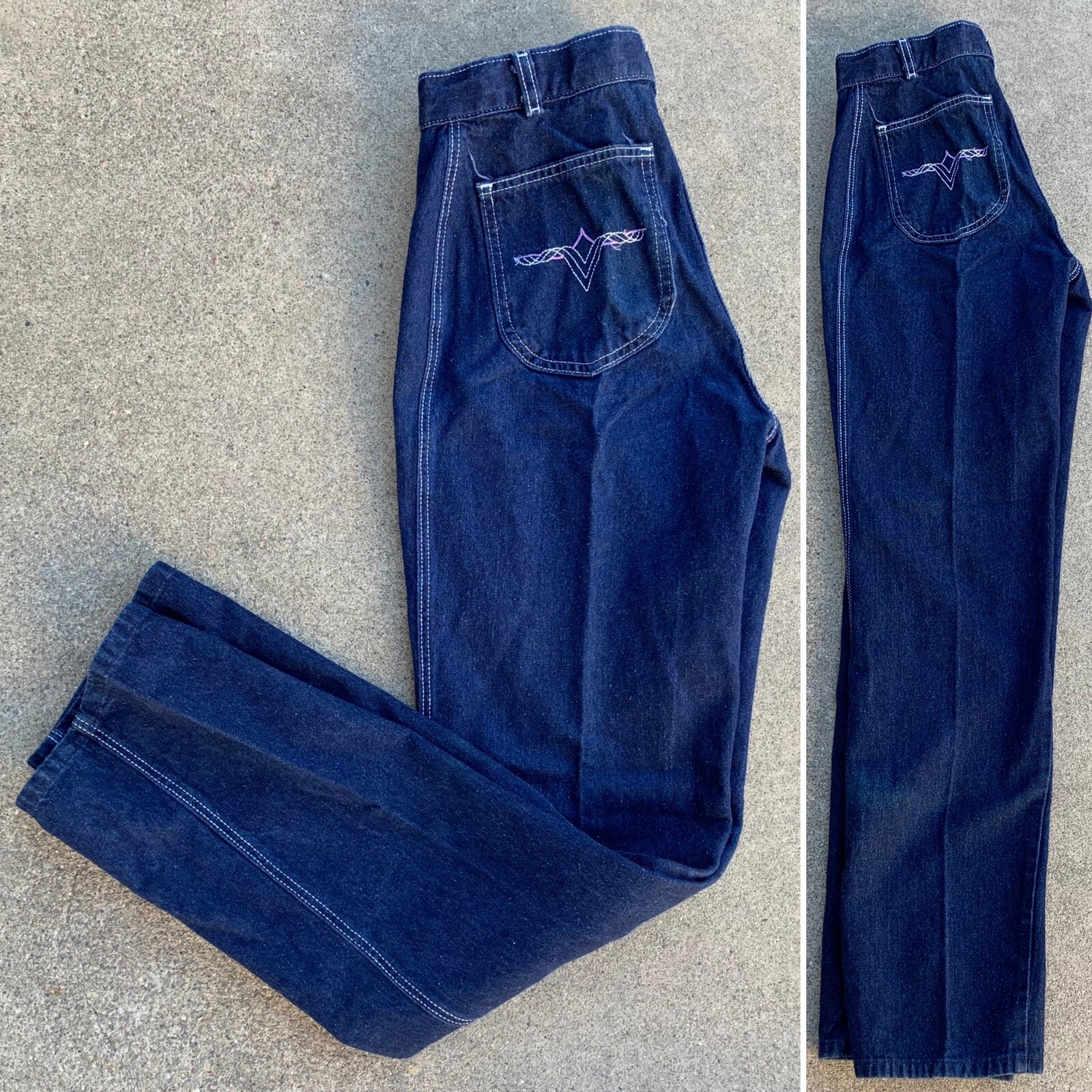 Lord Isaacs High Waist Jeans Talon Zip Embroidered Western Pockets 70s 80s Vtg