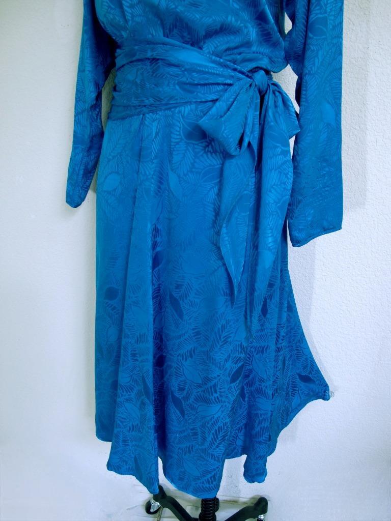 Vintage 80s Jerry Regenbogen Silk Dress 6 Sapphire Blue Sash Wrap Retro Glam