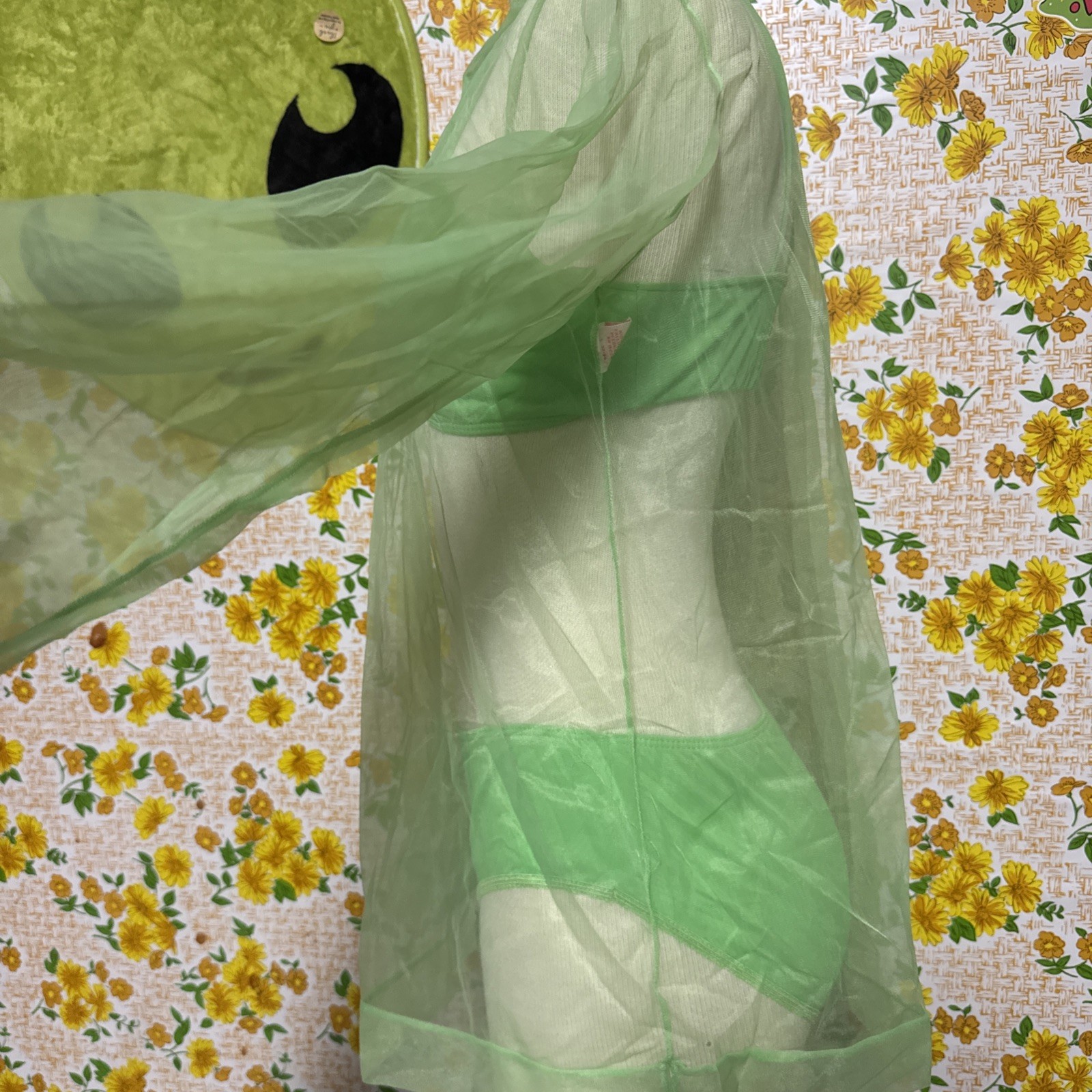 Vintage Retro Groovy Highlighter Green 3piece Lingerie Sleep Set Sexy Set