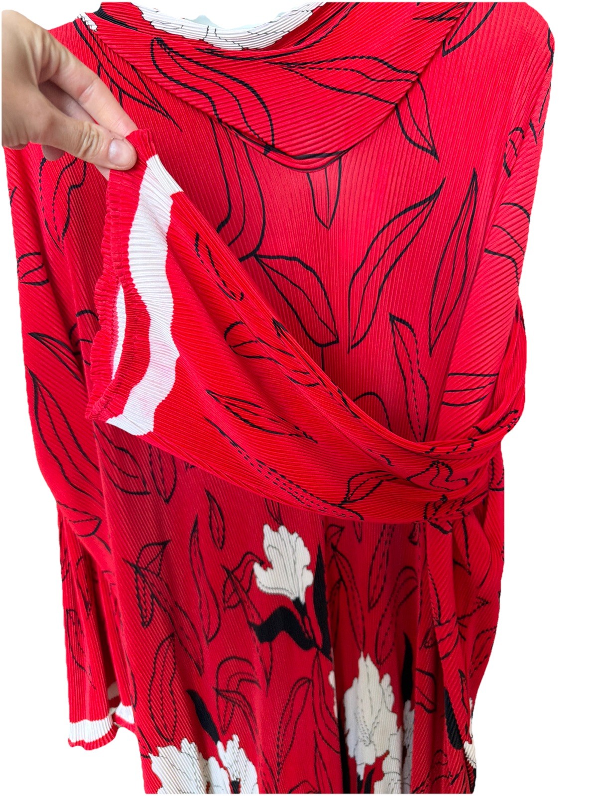 Vintage 80s Virginie Paris Red Floral Pleated Drop Waist Dress (Made In France)