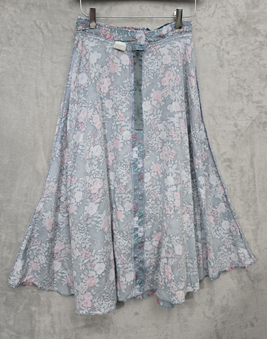 Vintage 80s Kayo of California Floral Midi Skirt Blue Gray Trad Cottagecore