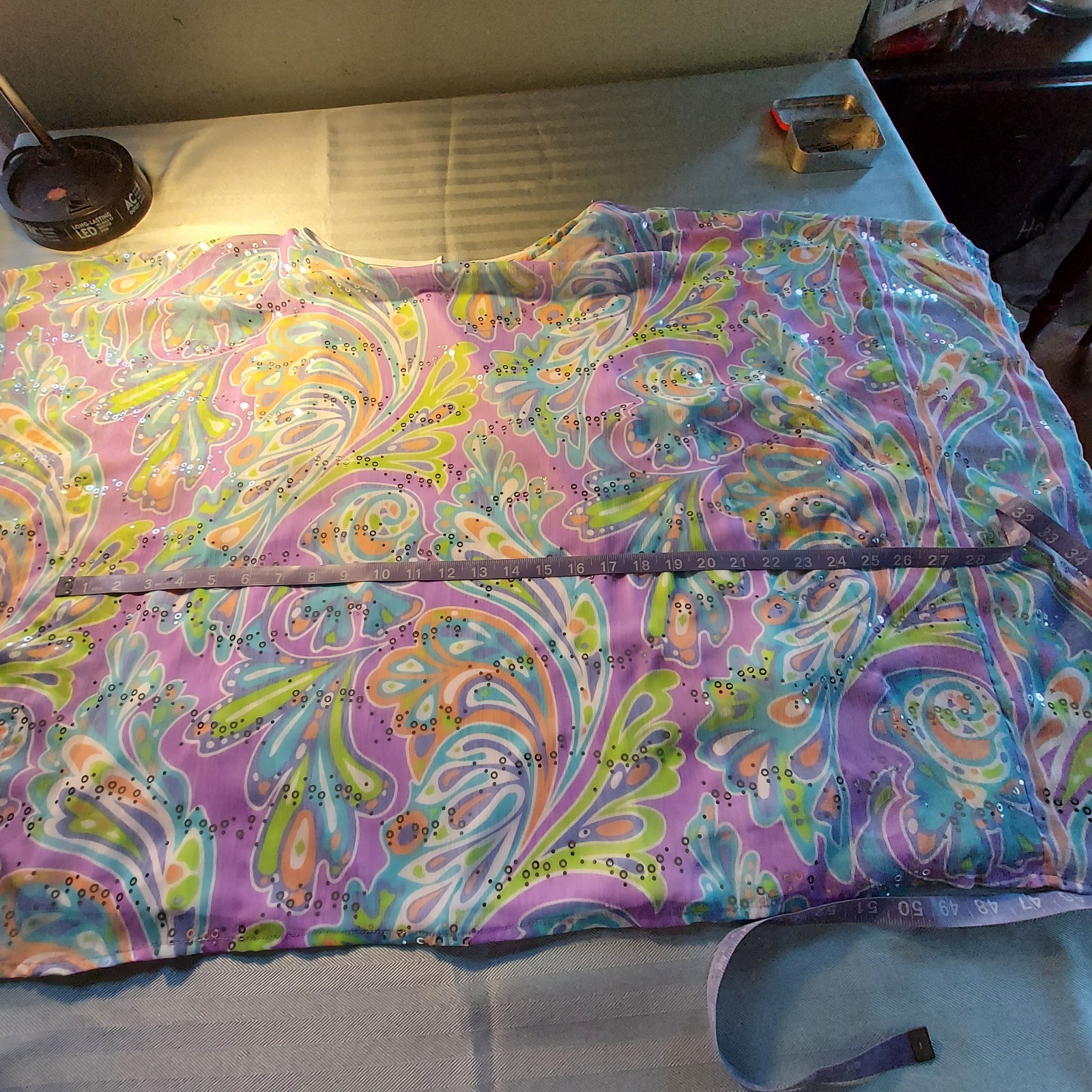 Vintage Bob Mackie Sequin Pastel Paisley Batwing/Kaftan Top w/ White Shell Sz M