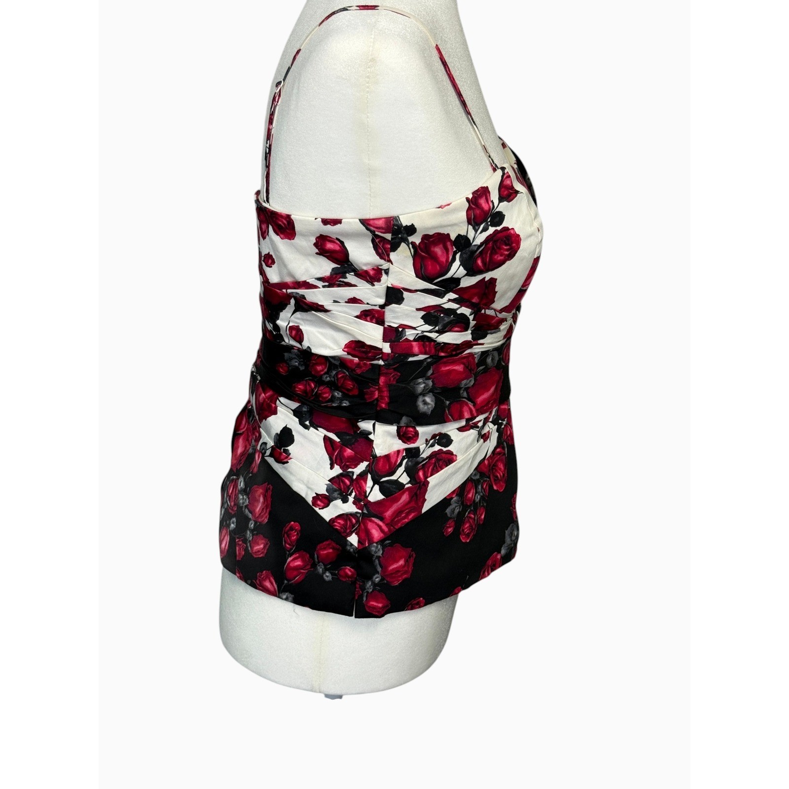 White House Black Market Floral Bustier Peplum Top Size M Strapless Rose Print