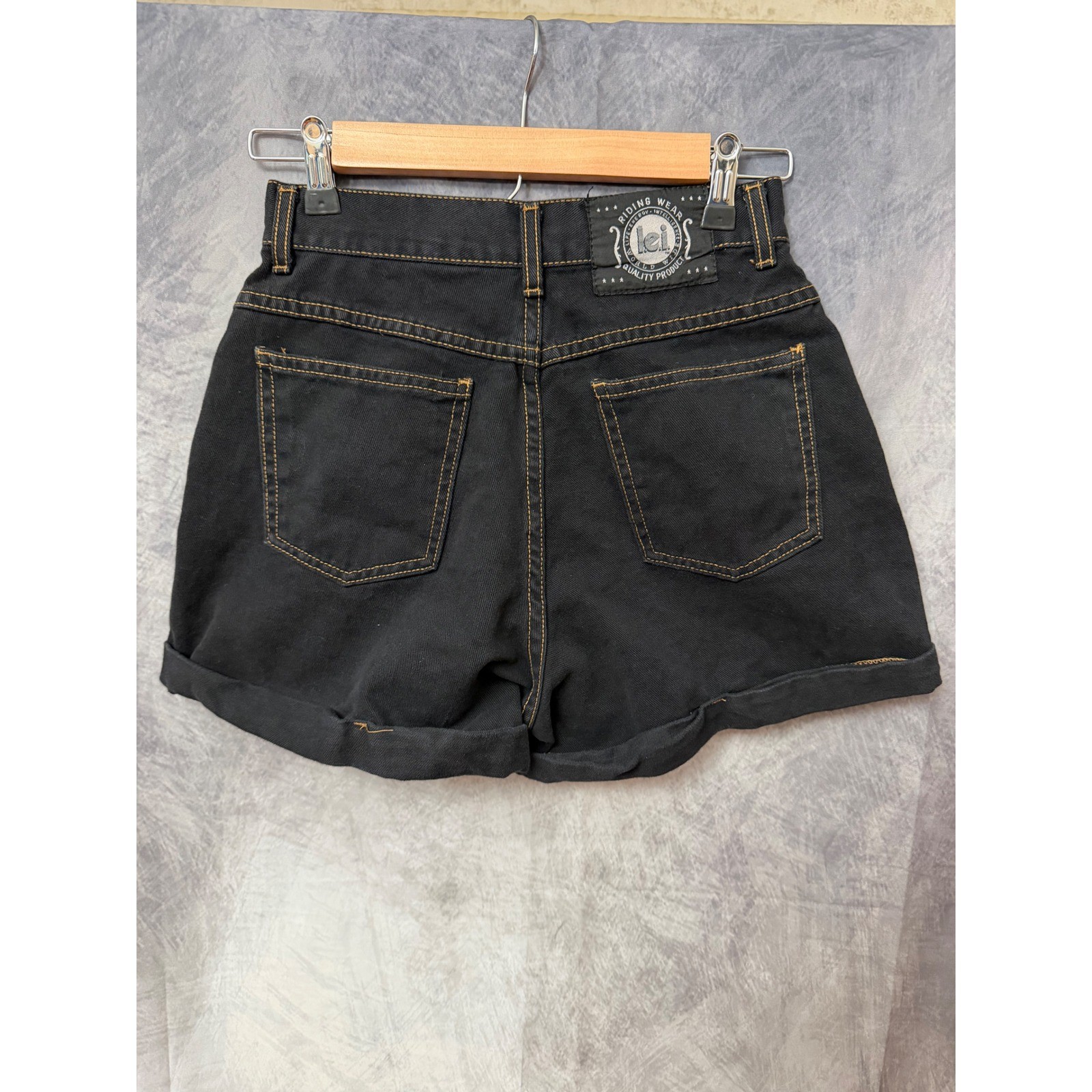 Vintage LEI High Waisted Black Denim Button Fly Shorts Size 9 Made USA Y2K 90s
