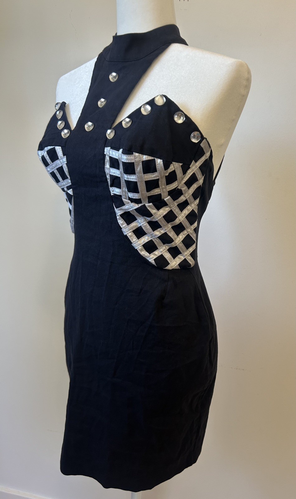 Vintage 80s/90s Private Club Studded Embellished Bustier Halter Bodycon Dress