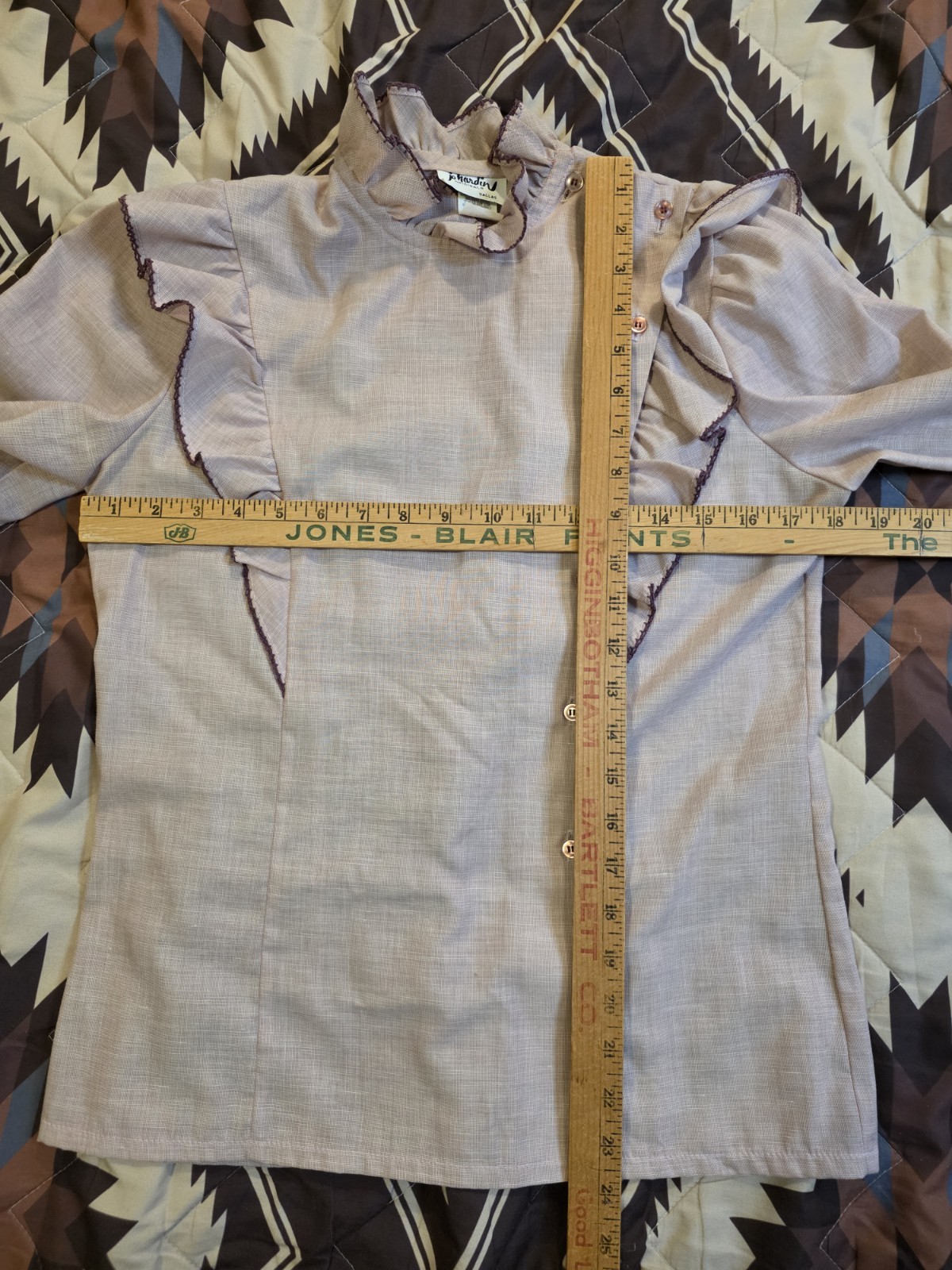 Vtg 70s Jo Hardin Cross Button Ruffle Blouse Purple Women’s Size 8 Cottagecore