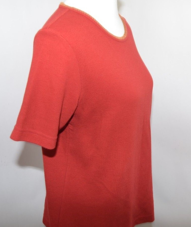 VTG Graff Red Textured Blank Shirt Blouse Top Gold Made in USA Womans M