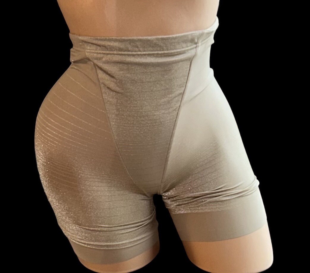 Flexees Beige Shiny Silky Satin High Waisted Shapewear Panties Womens M