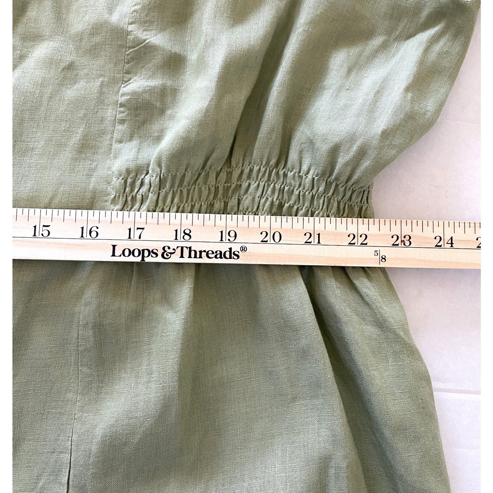 Dressbarn Linen Safari Jacket Green 3/4 Sleeve Button Lightweight Sz 22/24