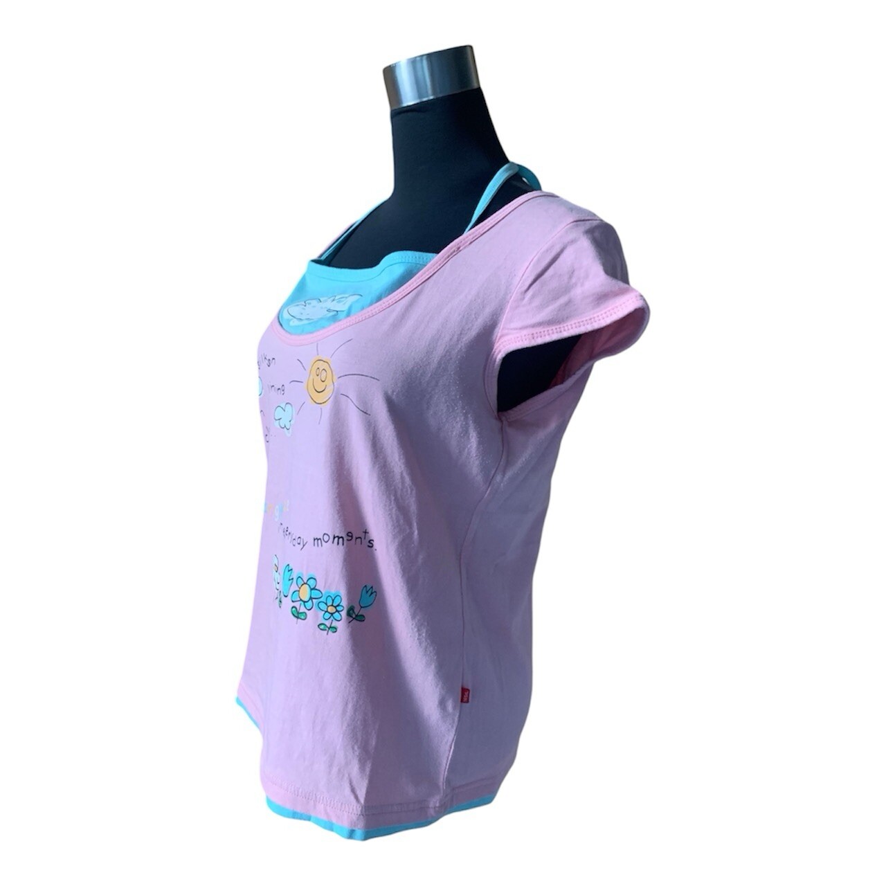 Vintage Y2K 90s Graphic Layered Baby Tee Pink and Blue