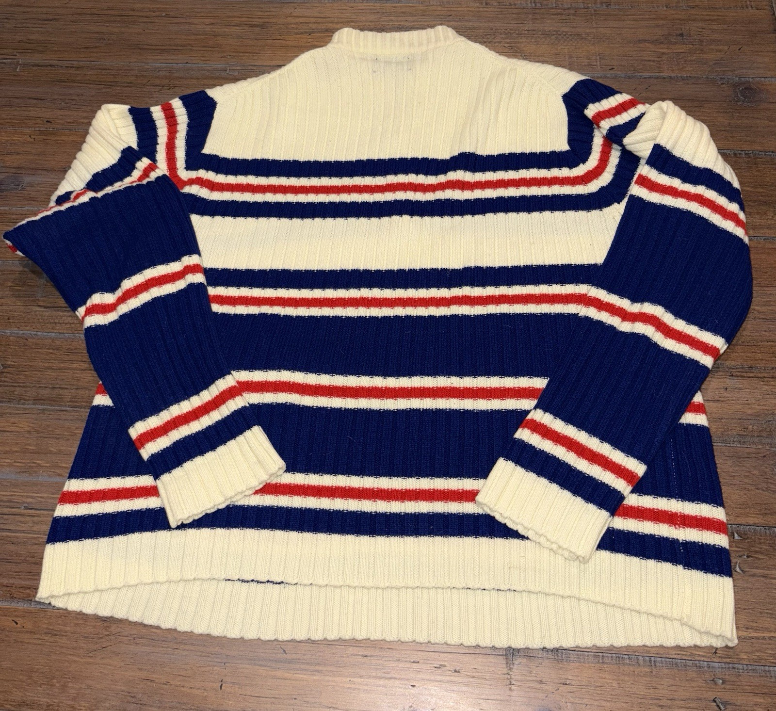 Vintage 60s 70s Women’s 1/4 Zip Striped Mock Neck Sweater Darwin Size XL