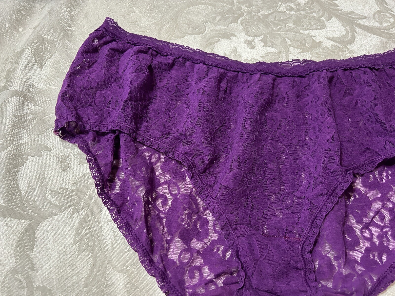 Vtg Unbranded 13J001X Beautiful Sheer Floral Stretch Lace 2X Plum Panties #60