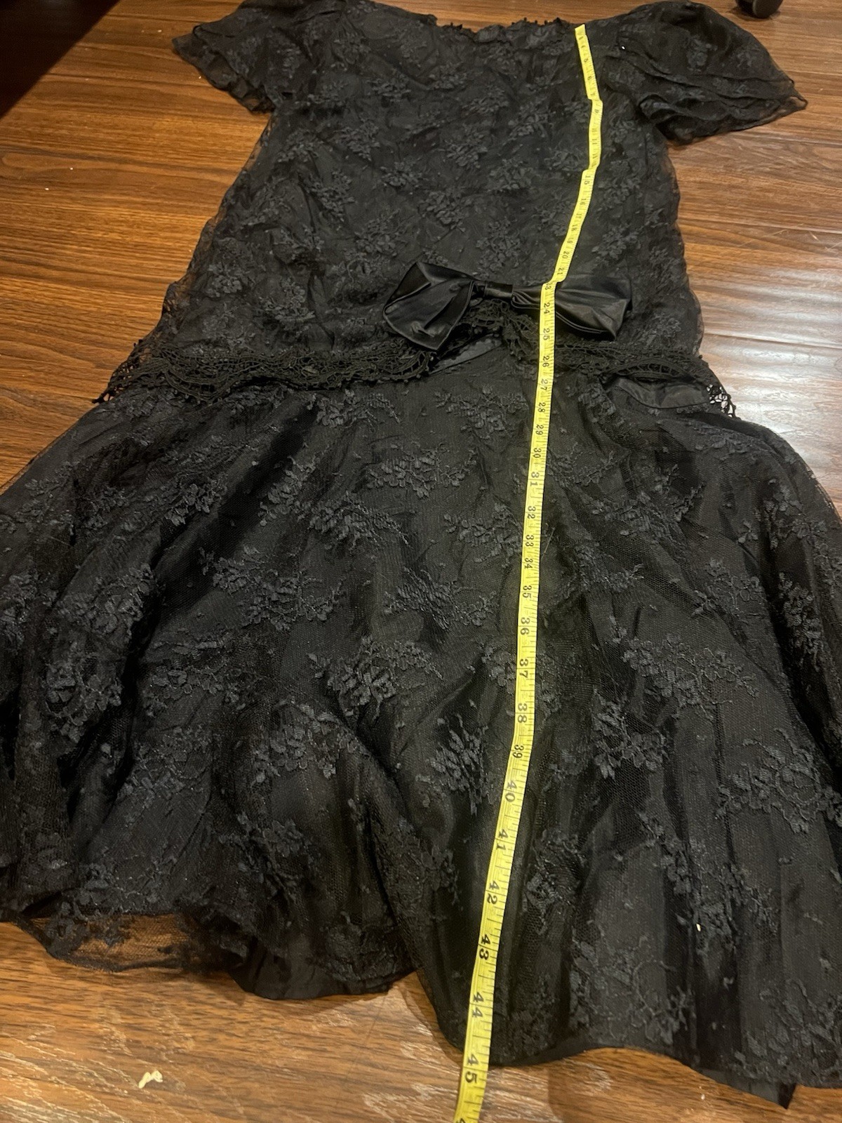 Vtg Barbara Chodos Michael Marcella Whimsygoth Dress Black Lace Bow Drop Waist.