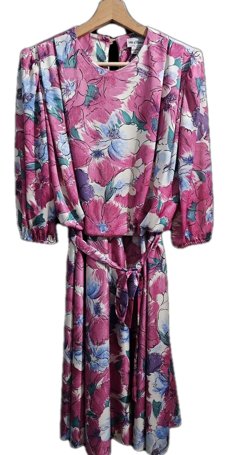 VTG 80s Ms Classic Dress Sz 14 Pink Purple Floral Granny Core Secretary Geek