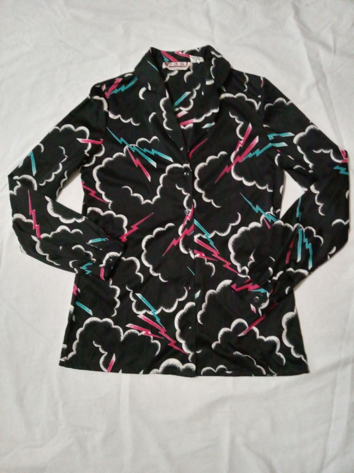 True Vintage Lightning Bolt Cloud Black Pink Turquoise White Abstract Poly Women
