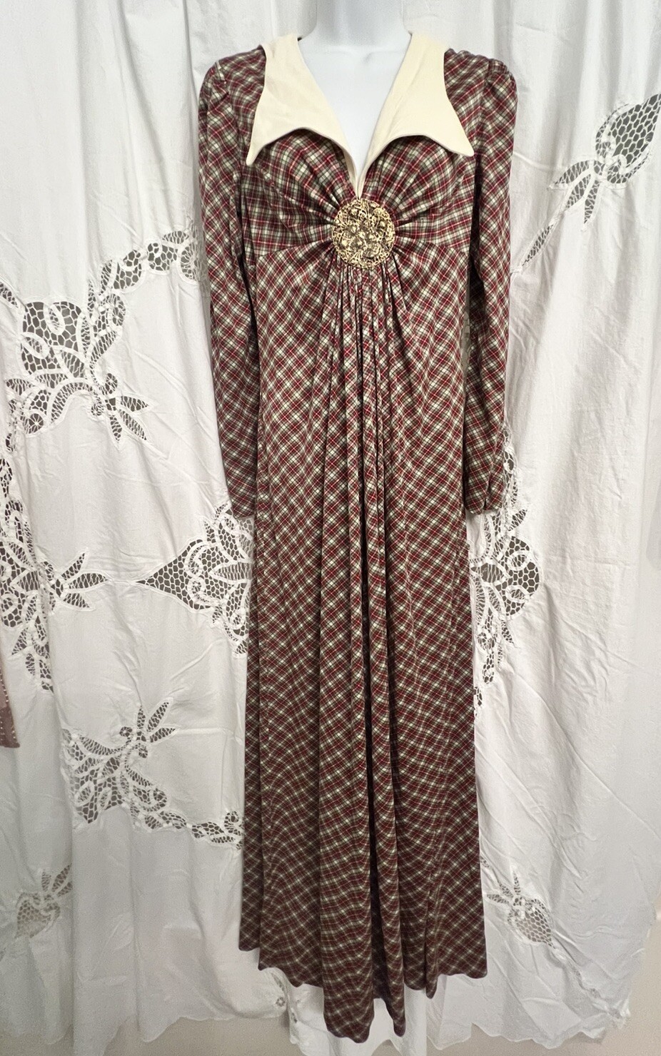 VTG 70s Corky & Craig Tartan Plaid Maxi Dress Westwood Vibes! Filigree Key Hole