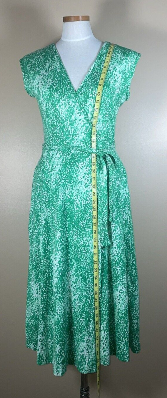 Vintage Eva Robert Janan 1970s Green Print Wrap Dress NOS NWT C-35″ 6 8