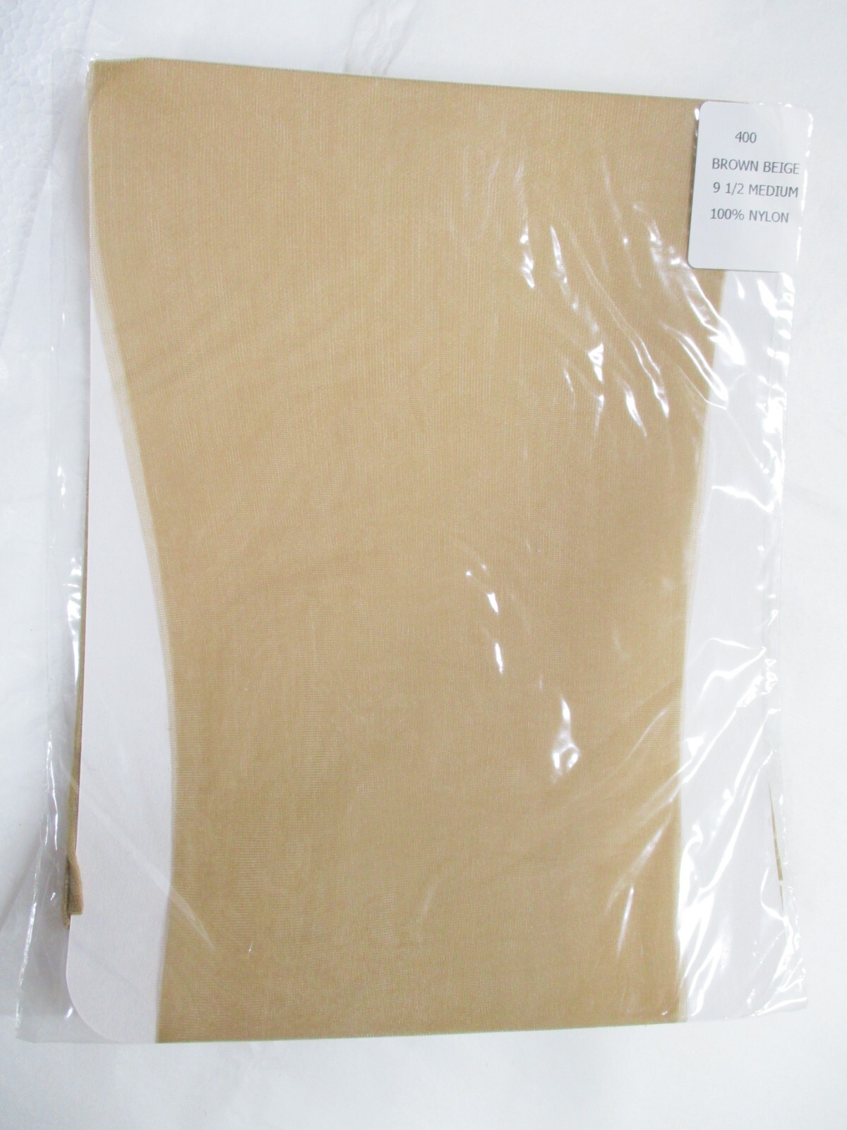 1PR VINTAGE NATIONAL 400 RHT SHEER FLAT KNIT NYLON STOCKINGS SZ 9 1/2 M BRN-BEIG