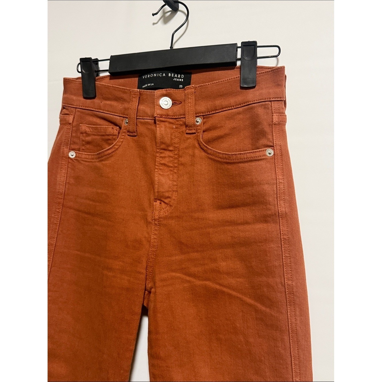 Veronica Beard Carson Ankle Flare High Rise Jeans Burnt Orange Rust Size 25
