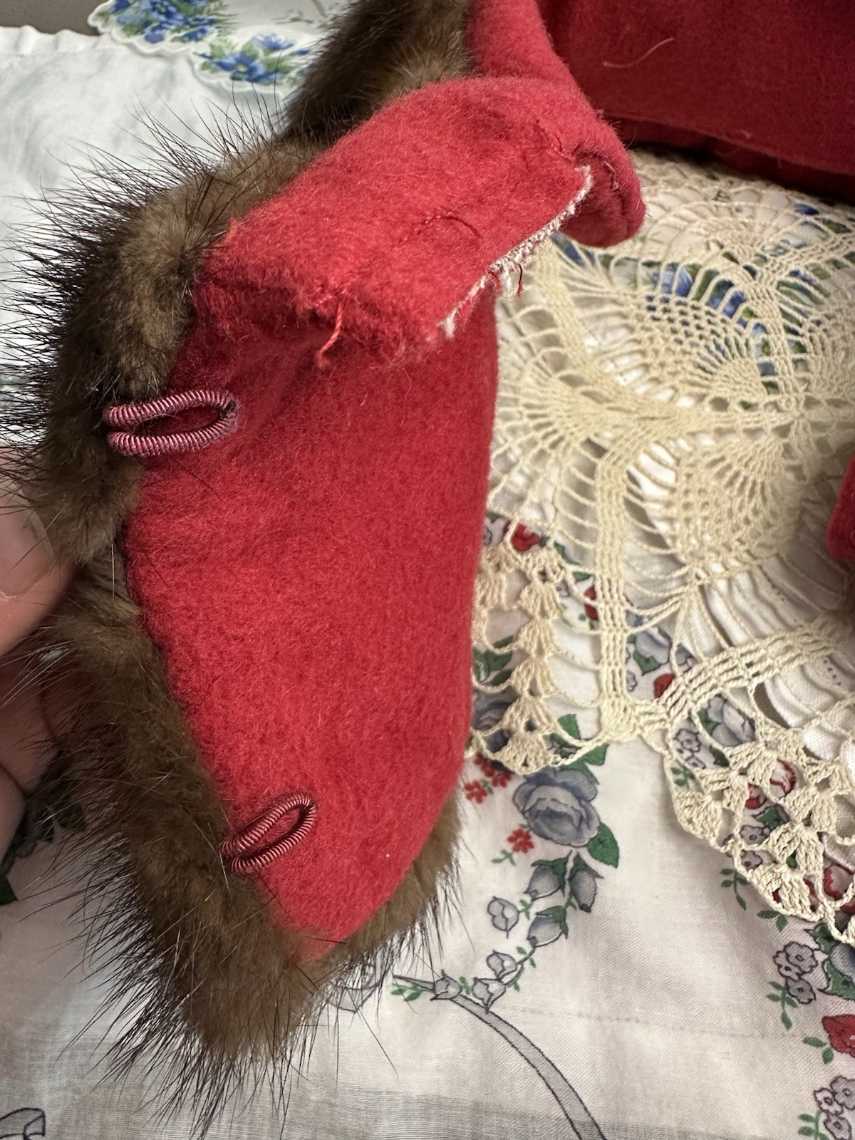 Vintage 1950s Mahogany Genuine Mink Fur Collar Scarf Stole Red Wool Backing