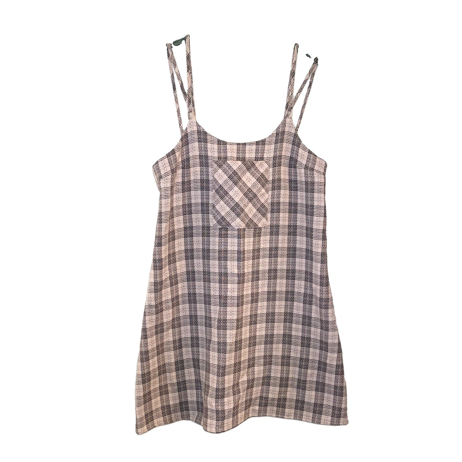 Vintage Channcey’s Grunge Plaid Check Mini Dress 90s Pinafore Pink Black 5