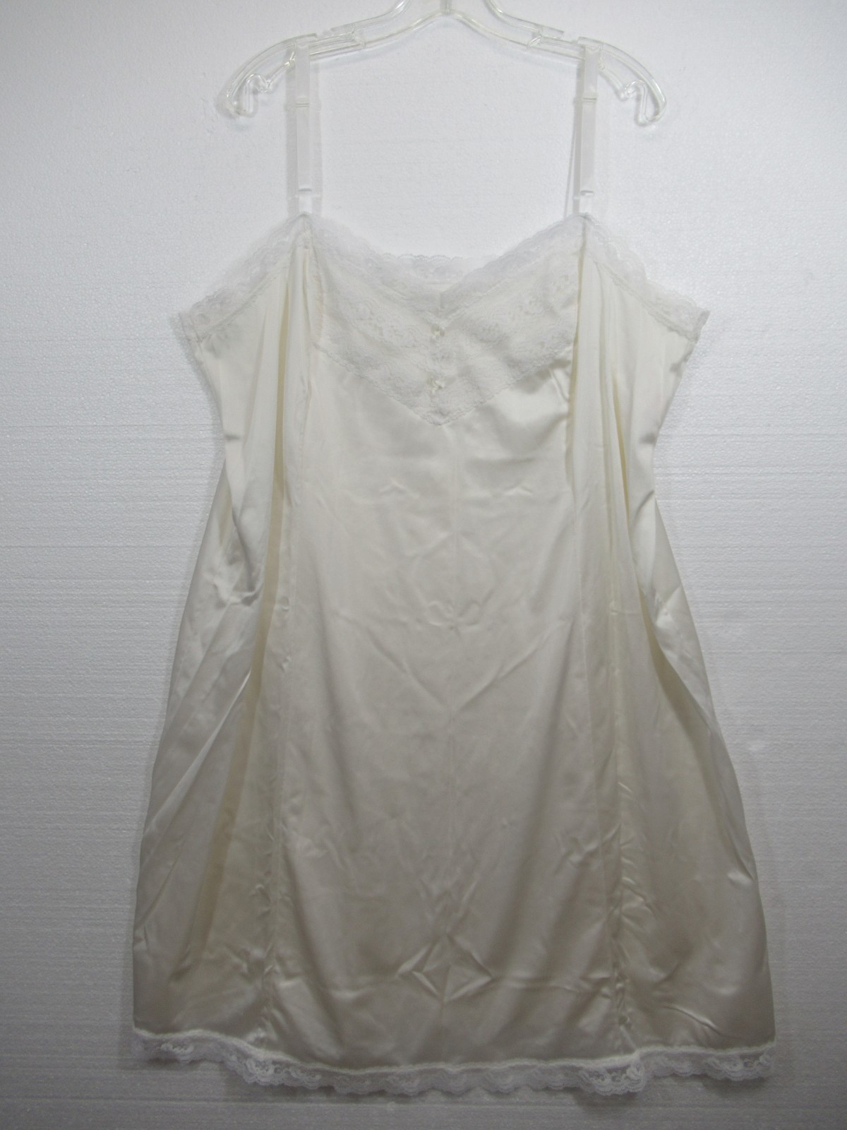 Vintage Danbury Satin Full Dress Slip Plus Size 48 Ivory Antron Nylon Lace