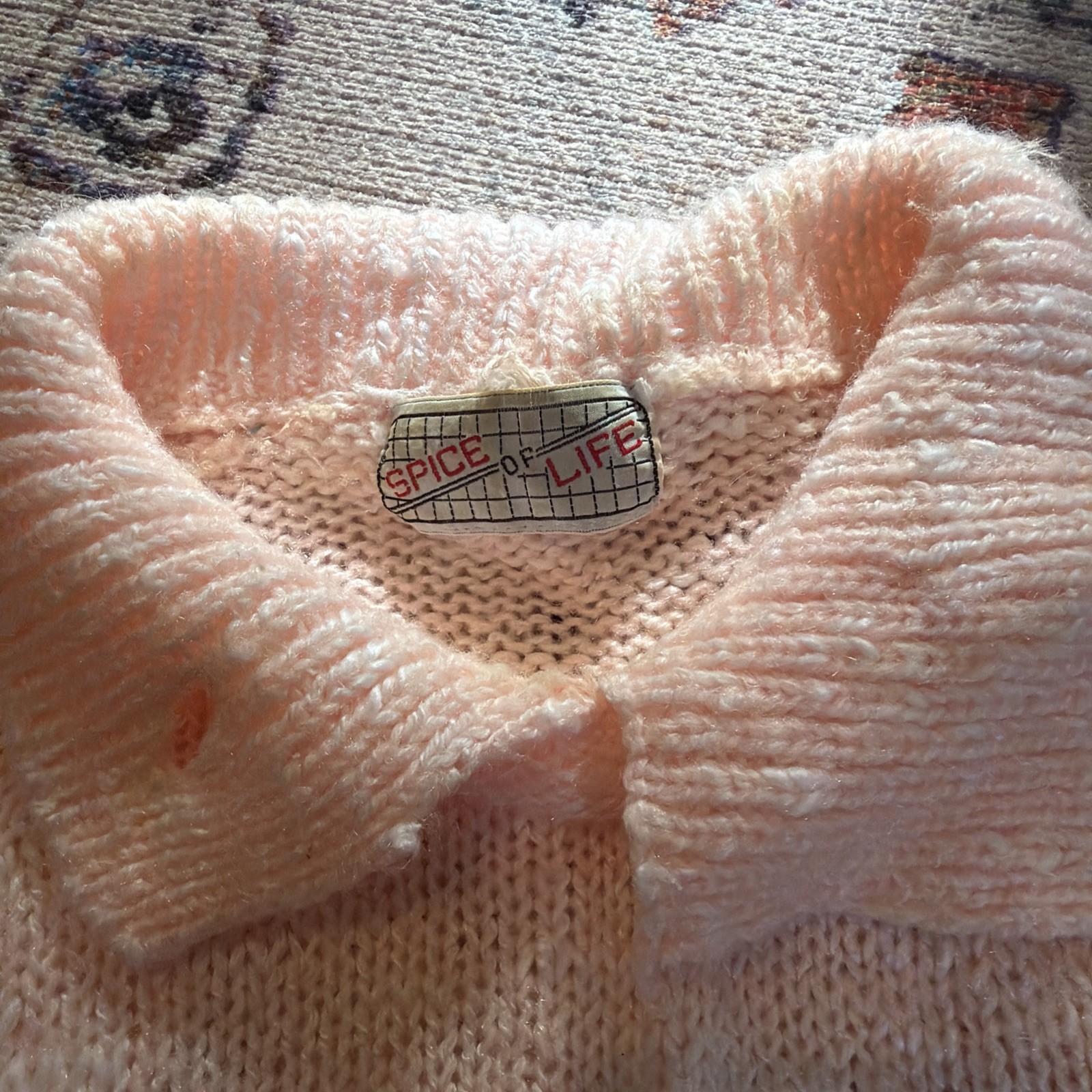 Vintage Spice Of Life Sweater Women’s Small Knit 80s Pullover Retro Peach