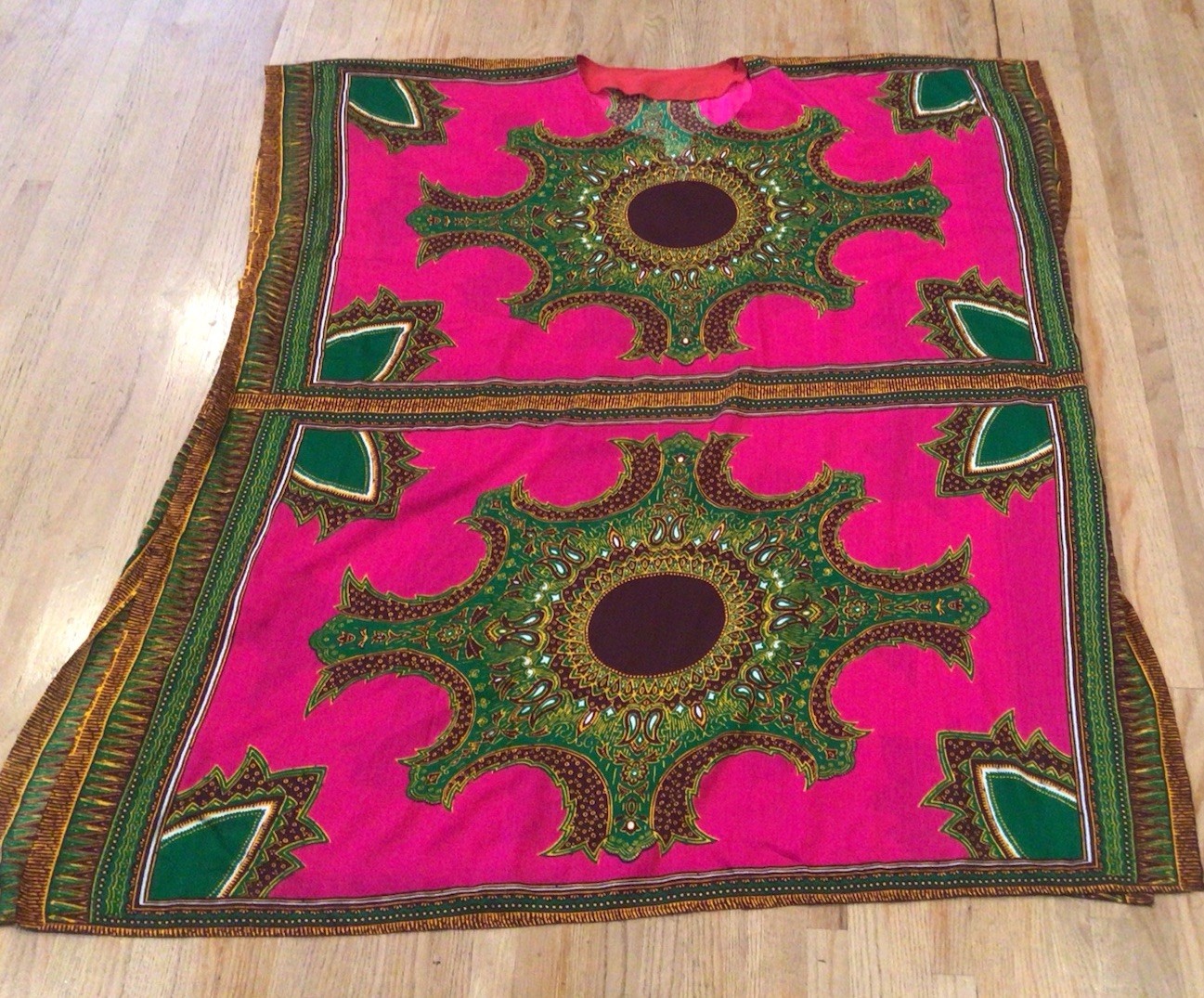 Vintage 60s 70s Caftan Dashiki Pink Colorful Psychedelic Hippie Mod Lounge Dress
